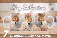 3D Shiba Inu Dog Floral Mug Wrap | Sublimation Coffee Product Image 1