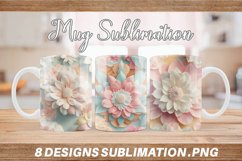 3D Flower Pastel Color Mug Wrap | Sublimation Coffee Cup Product Image 1