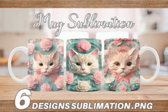3D Cat and Flowers Mug Wrap | Sublimation Coffee Cup Product Image 1