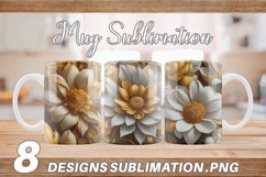 3D Golden Flowers Mug Wrap | Sublimation Coffee Cup Product Image 1