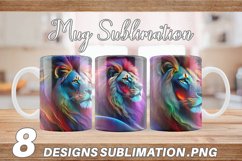 3D Neon Lion Mug Wrap | Mug sublimation design Product Image 1