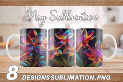 3D Crystal Orchid Flower Neon | Mug sublimation design Product Image 1