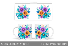 Floral Mug Sublimation. Flowers Mug Wrap Design Product Image 1