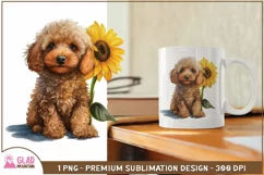 Poodle watercolor puppy sunflower sublimation png, puppy png Product Image 4