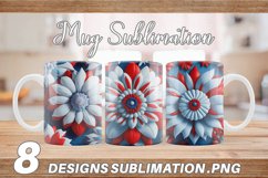 3D Flower Patriotic Mug Wrap | Mug sublimation design Product Image 1