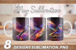 3D Neon Hummingbird Mug wrap| Mug sublimation design Product Image 1