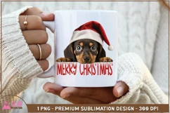 Christmas Dachshund png, Peeking Dachshund in a Santa Hat Product Image 3