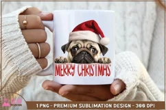 Merry Christmas Pug png, Christmas Peeking Pug sublimation Product Image 3