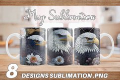 3D Bald Eagle with Floral | Mug sublimation design Product Image 1