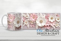 3 beautiful wrap designs for sublimation on 11Oz, 12Oz and 15Oz cricut press template MUGS with 3D pastel pink Flowers and pearls for birthday, wedding, gift.