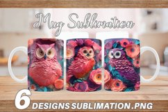 3D Owl and Flowers Mug Wrap | Sublimation Coffee Cup Product Image 1