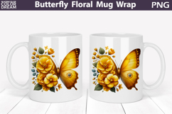 Butterfly Floral Mug Wrap | Spring Flowers Mug Sublimation Product Image 2