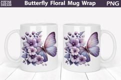 Butterfly Floral Mug Wrap | Spring Flowers Mug Sublimation Product Image 1