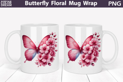 Butterfly Floral Mug Wrap | Spring Flowers Mug Sublimation Product Image 1