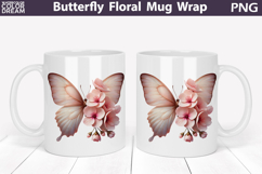 Butterfly Floral Mug Wrap | Spring Flowers Mug Sublimation Product Image 1