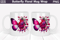 Butterfly Floral Mug Wrap | Spring Flowers Mug Sublimation Product Image 1