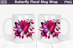 Butterfly Floral Mug Wrap | Spring Flowers Mug Sublimation Product Image 1