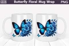 Butterfly Floral Mug Wrap | Spring Flowers Mug Sublimation Product Image 1