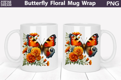 Butterfly Floral Mug Wrap | Spring Flowers Mug Sublimation Product Image 1
