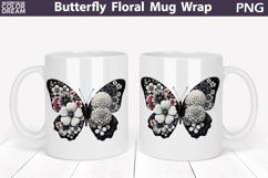 Butterfly Floral Mug Wrap | Spring Flowers Mug Sublimation Product Image 1