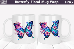 Butterfly Floral Mug Wrap | Spring Flowers Mug Sublimation Product Image 1
