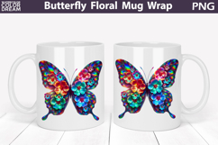 Butterfly Floral Mug Wrap | Spring Flowers Mug Sublimation Product Image 1