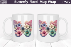 Butterfly Floral Mug Wrap | Spring Flowers Mug Sublimation Product Image 1