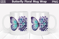 Butterfly Floral Mug Wrap | Spring Flowers Mug Sublimation Product Image 1