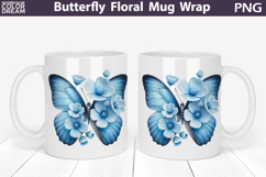 Butterfly Floral Mug Wrap | Spring Flowers Mug Sublimation Product Image 1