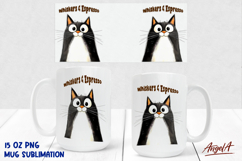 15 Oz Mug sublimation wrap Funny coffee quote Cute cat face Product Image 1