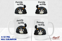 15 Oz Mug sublimation wrap Cute black cat Funny coffee quote Product Image 1