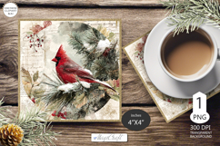 Christmas coaster Red Cardinal| mug coaster winter Cardinal Product Image 1