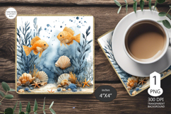 Marine fish Mug coaster| Coaster Mug Sublimation| seashells Product Image 1