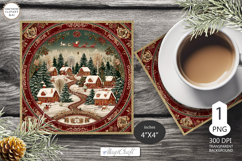 Mug coaster with Christmas village|Christmas coaster winter Product Image 1