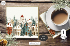 Mug coaster with Christmas village|Christmas coaster winter Product Image 1