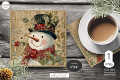 Mug Coaster with Christmas Snowman| Vintage Snowman Coaster Product Image 1