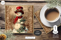 Mug Coaster with Christmas Snowman| Vintage Snowman Coaster Product Image 1