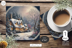 Mug coaster with Christmas village|Christmas coaster winter Product Image 1