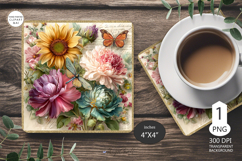 Mug coaster with flowers|Pink peony Coaster Sublimation png Product Image 1