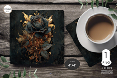 Mug coaster black rose|black Rose Coaster Sublimation gold Product Image 1