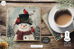 Mug Coaster with Christmas Snowman| Vintage Snowman Coaster Product Image 1