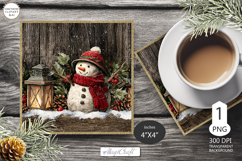 Mug Coaster with Christmas Snowman| Vintage Snowman Coaster Product Image 1