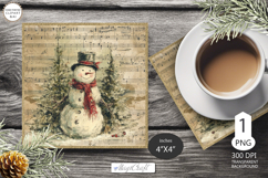 Mug Coaster with Christmas Snowman| Vintage Snowman Coaster Product Image 1