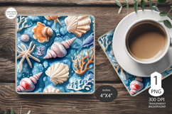 Seashells Mug coaster | Coaster Mug Sublimation | seashells Product Image 1