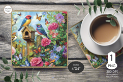 Mug coaster birds|Pink Rose Coaster Sublimation |butterflies Product Image 1
