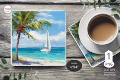 Sailboat Mug coaster| Coaster Mug Sublimation| palm tree sea Product Image 1