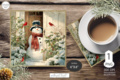 Mug Coaster with Christmas Snowman| Vintage Snowman Coaster Product Image 1