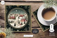 Mug coaster with Christmas village|Christmas coaster winter Product Image 1