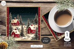 Mug coaster with Christmas village|Christmas coaster winter Product Image 1