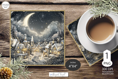 Mug coaster with Christmas village|Christmas coaster winter Product Image 1